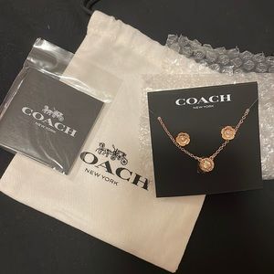 COACH Open Circle Necklace And Tea Rose Stud Earrings Set